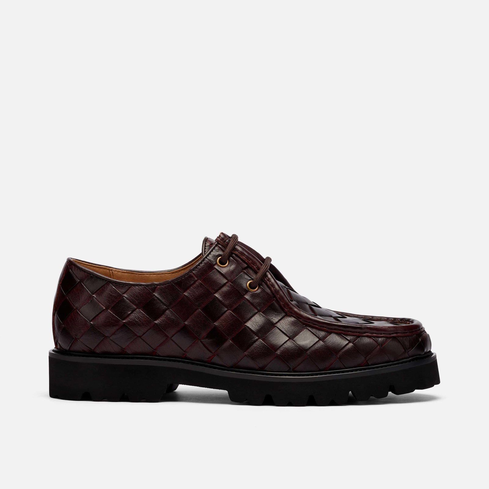 Image of Montana Burgundy Woven Leather Moc Toe Derbys