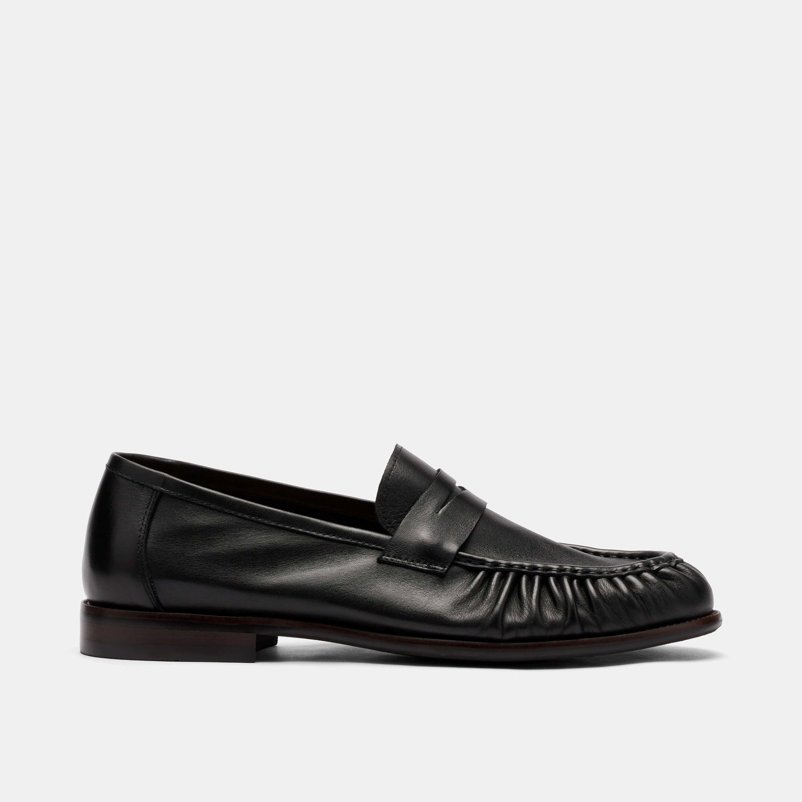 Image of Kennedy Black Pleated Leather Penny Loafers