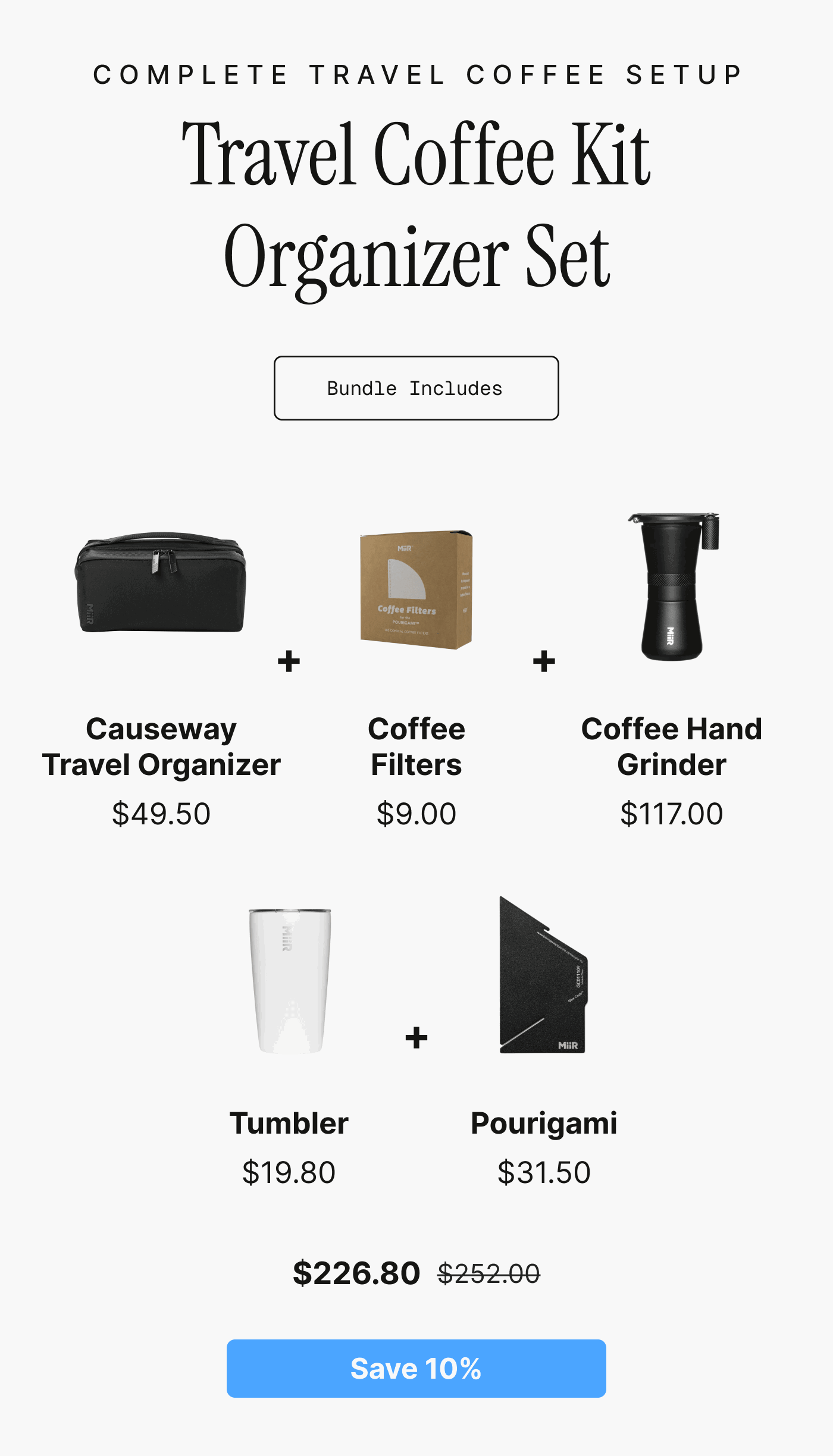 Save 10% on the Travel coffee kit organizer set