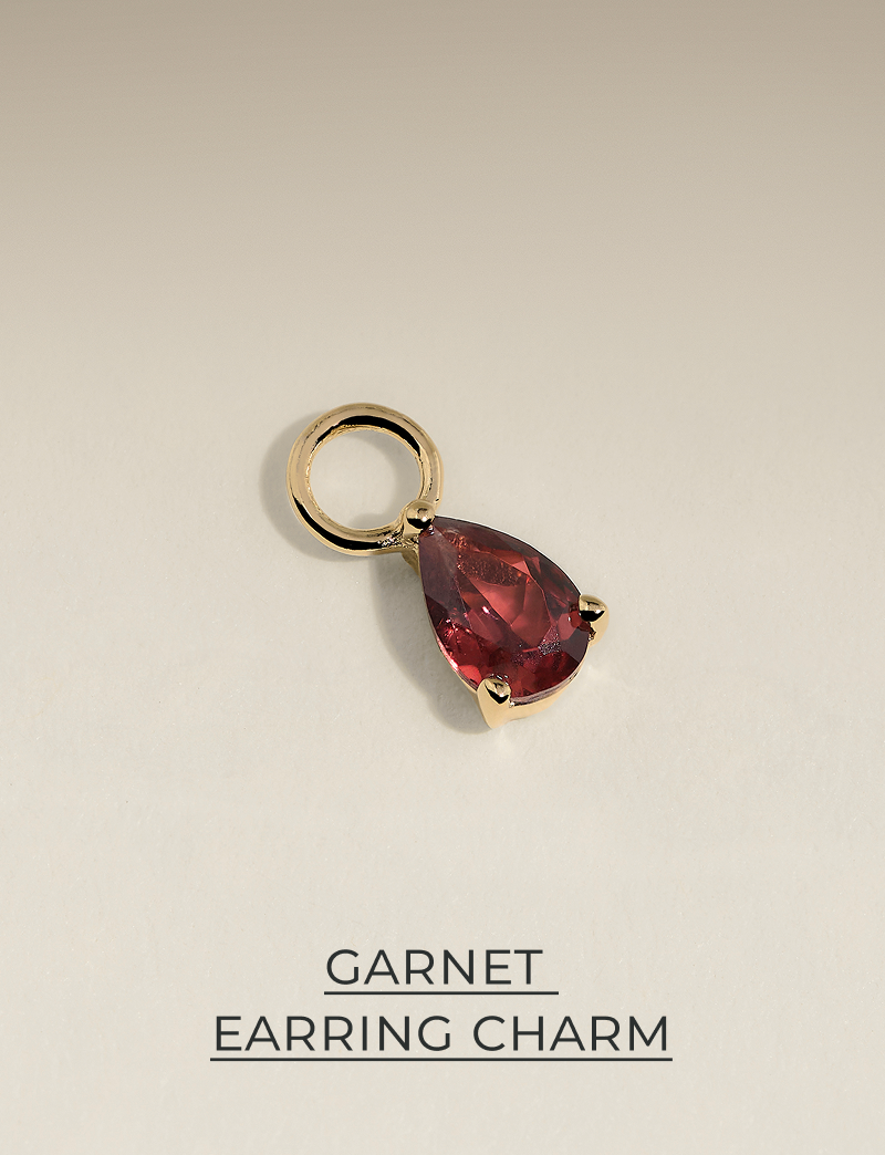 Garnet January Earring Charm in Solid Gold