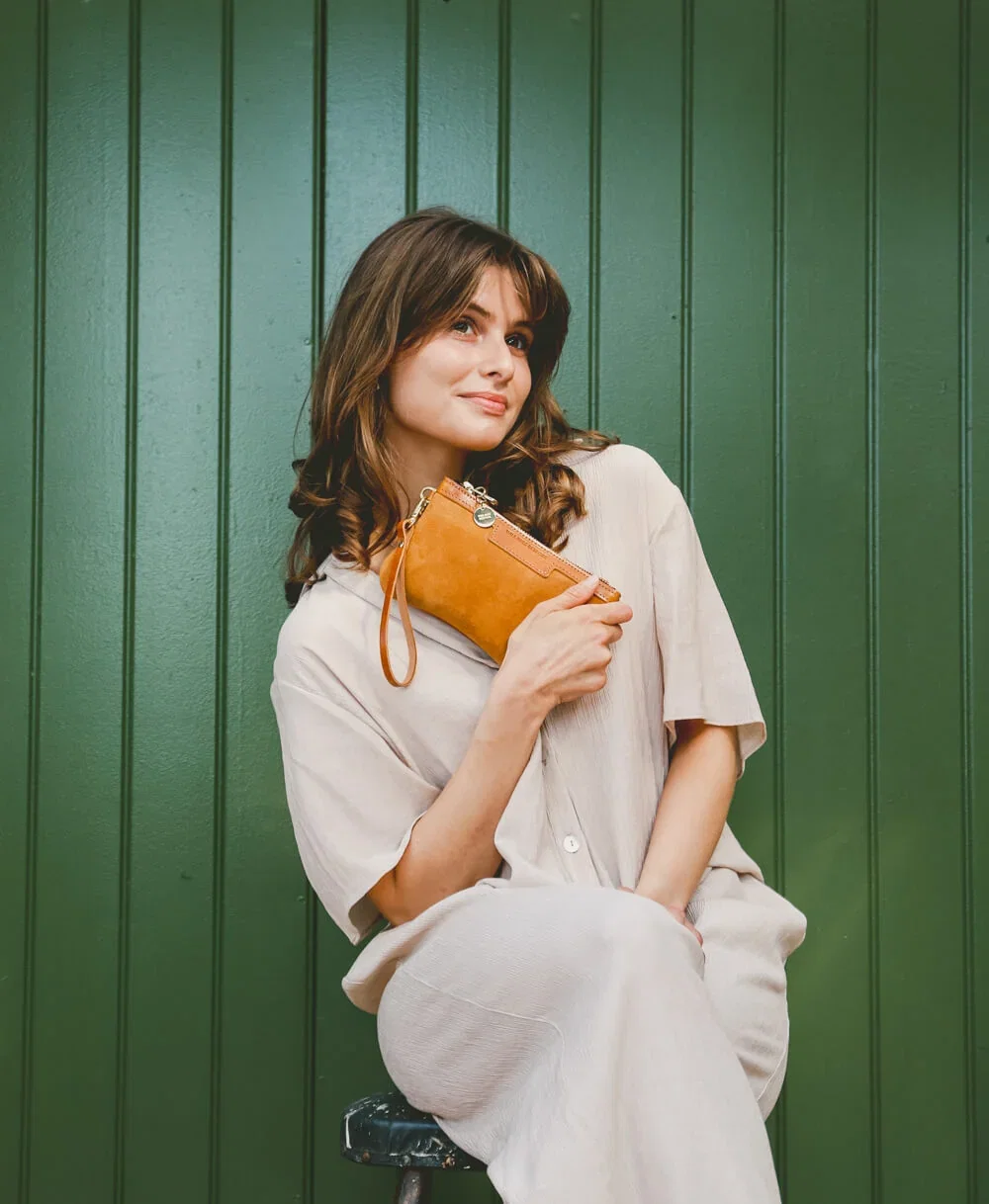 Mini Clutch in Light Tan Suede
