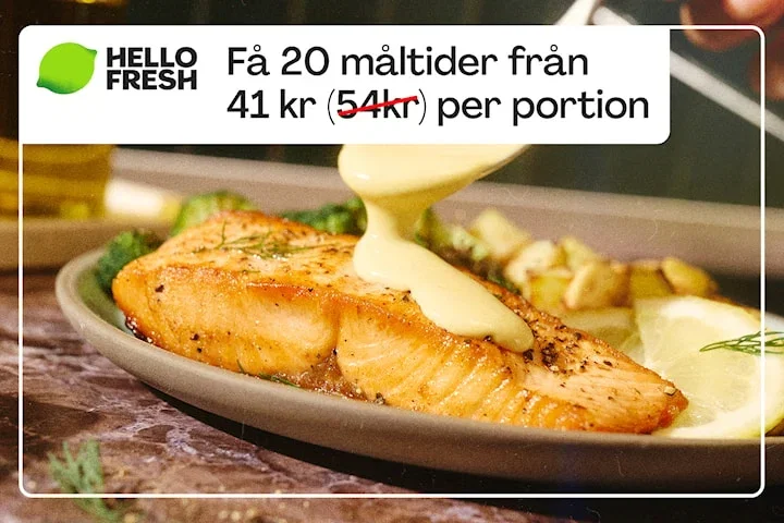 HelloFresh: 20 måltider för 41 kr per portion + gratis snacks i 3 månader