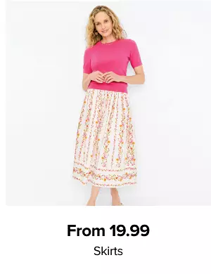 A woman in a pink dress and skirt. From 19.99 skirts.