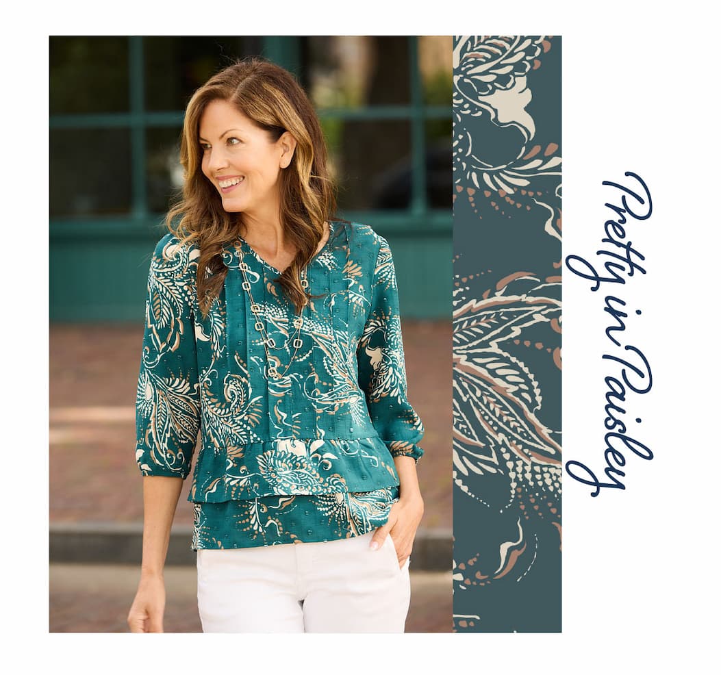 Clip Dot Paisley Print Ruffle Hem Blouse