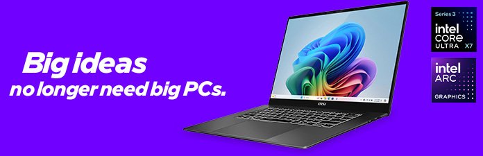 MSI Prestige 16 AI+ Copilot+ Laptop - 16-inch OLED 2880 x 1800 Touchscreen - Intel Core Ultra X7 358H - 32GB RAM - 1TB SSD