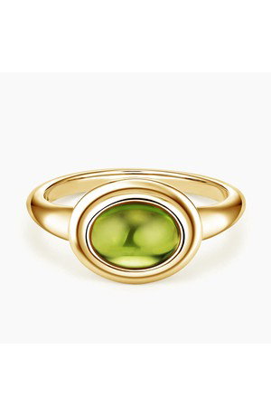 14K Yellow Gold Double Bezel Cabochon Peridot Ring
