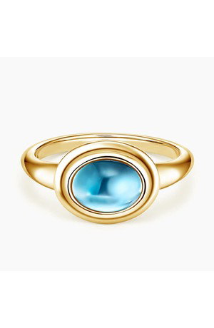 14K Yellow Gold Double Bezel Cabochon London Blue Topaz Ring