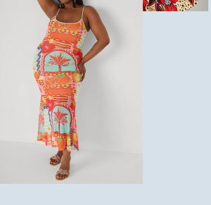 Printed Mesh Maxi Slip Dress