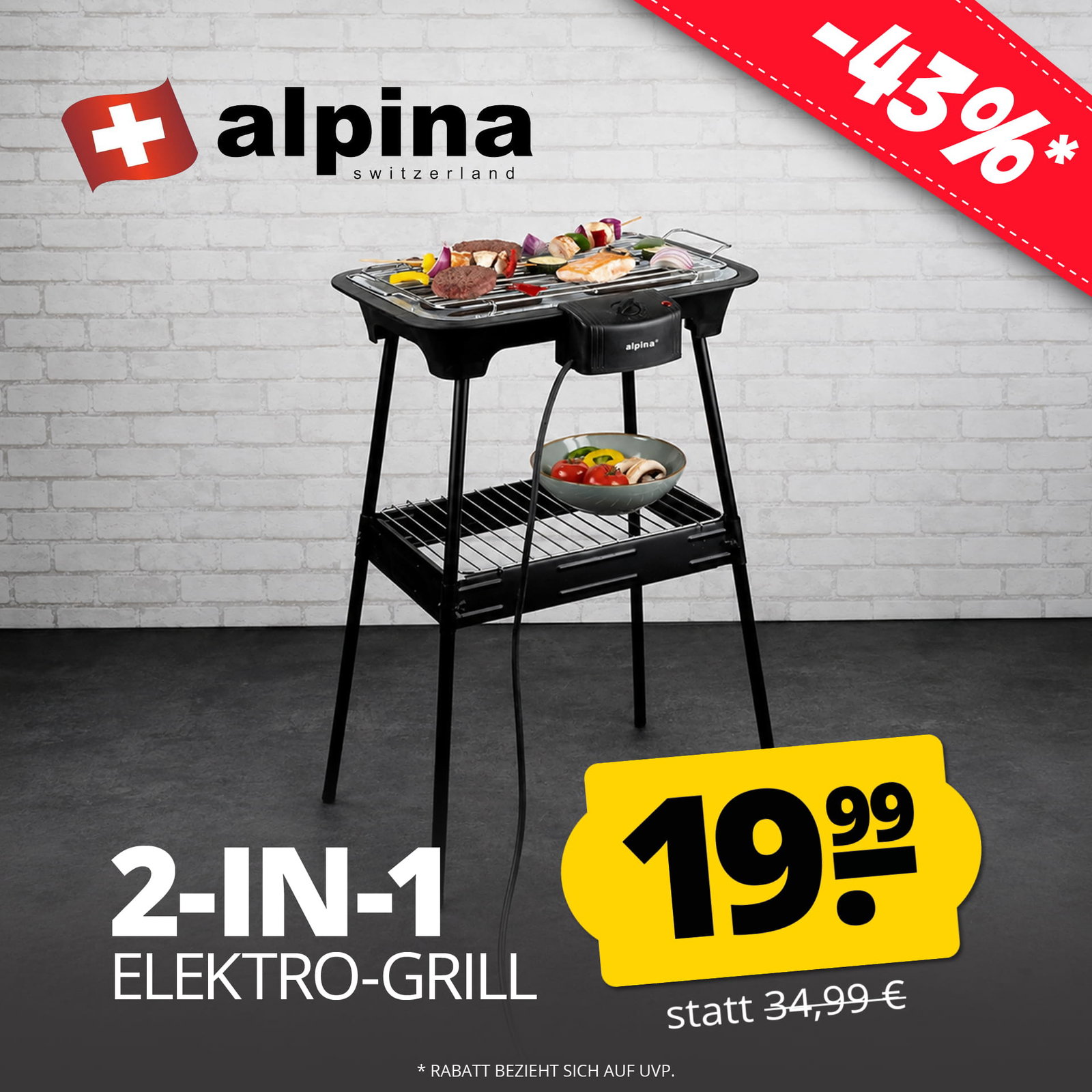 alpina Barbecue Elektro Grill mit Füßen 2 in 1