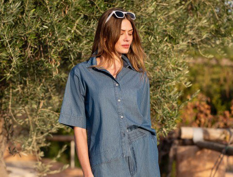 Ladies Classic Tencel Denim Short Sleeve Shirt