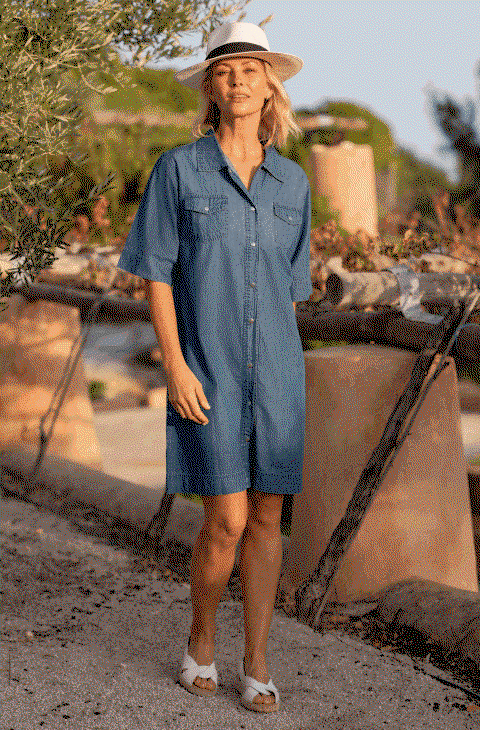 Ladies Tencel Denim Western Shirt Dress