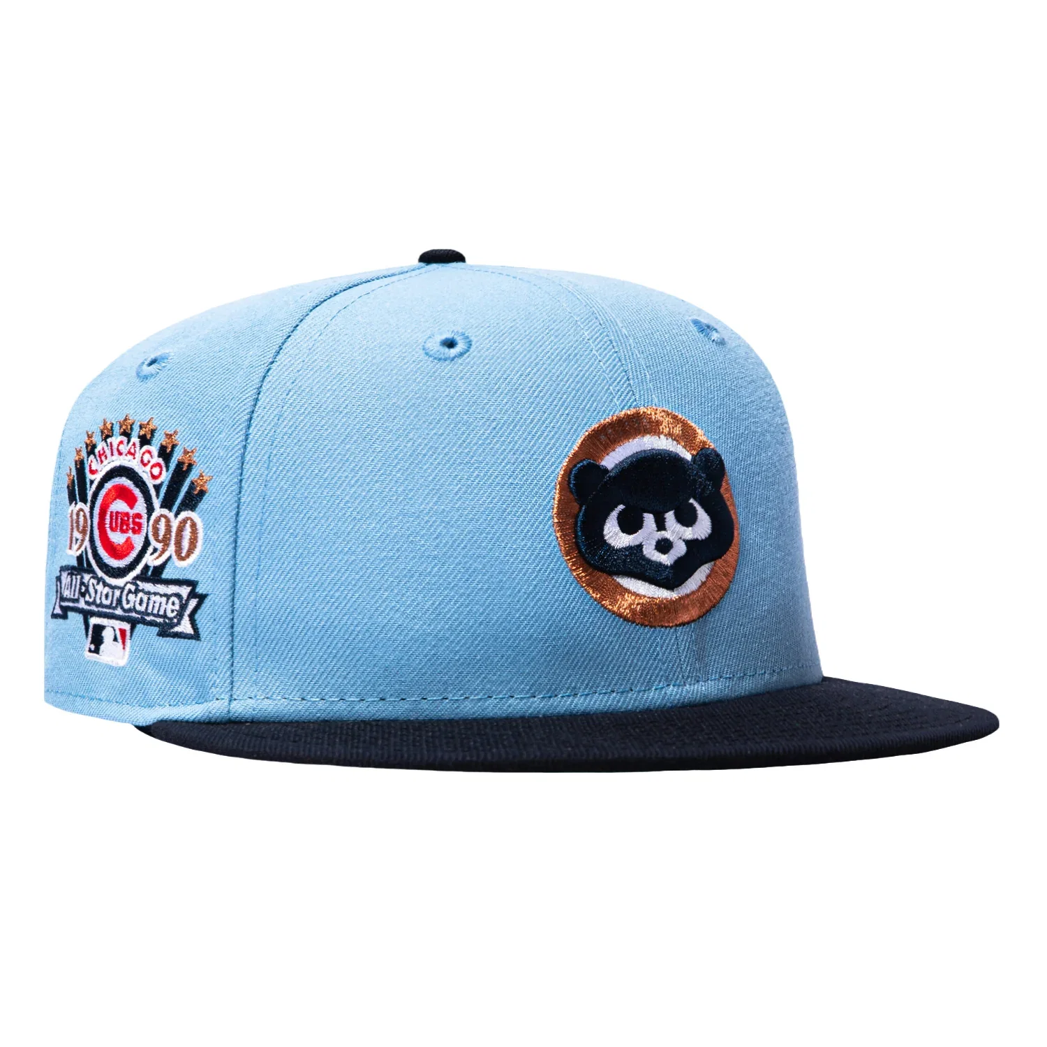 Image of New Era 59Fifty Chicago Cubs 1990 All Star Game Patch Hat - Light Blue, Navy