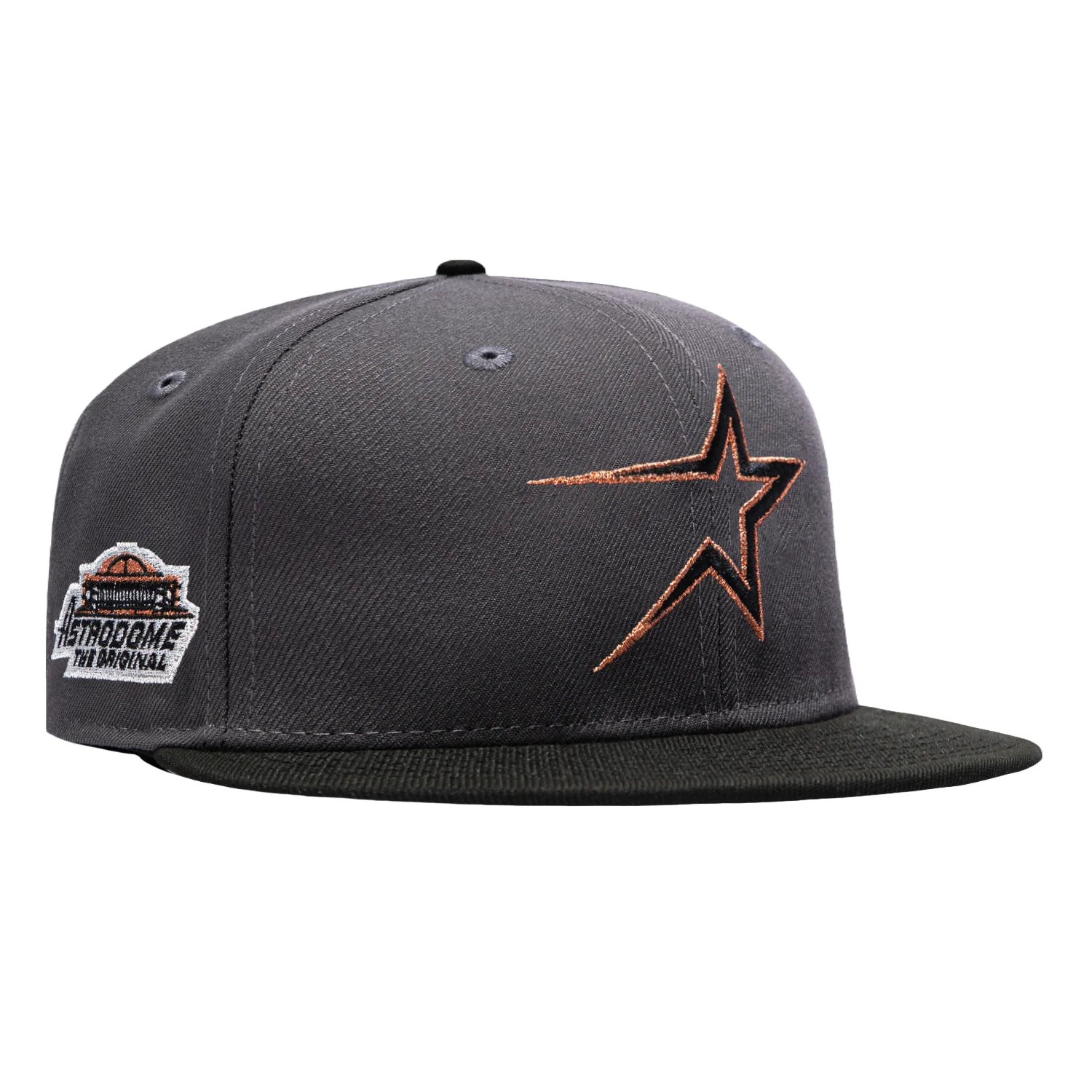 Image of New Era 59Fifty Houston Astros Astrodome Patch 1997 Hat - Graphite, Black, Metallic Copper