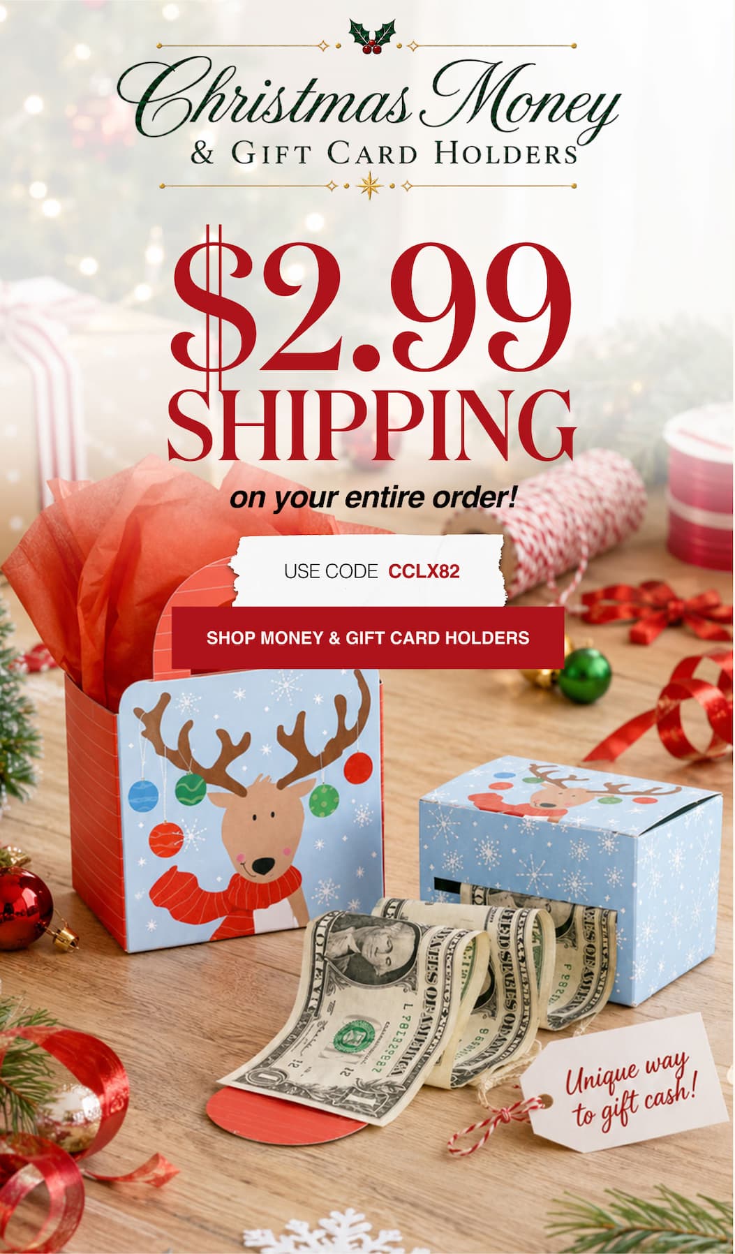 Christmas Money & Gift Cards Holders $2.99 Shipping on your entire order!