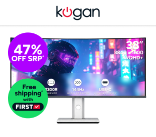 Kogan Infinity 38" Curved Ultrawide WQHD+ 144Hz 1ms FreeSync USB-C Gaming Monitor (3840 x1600) Product Image