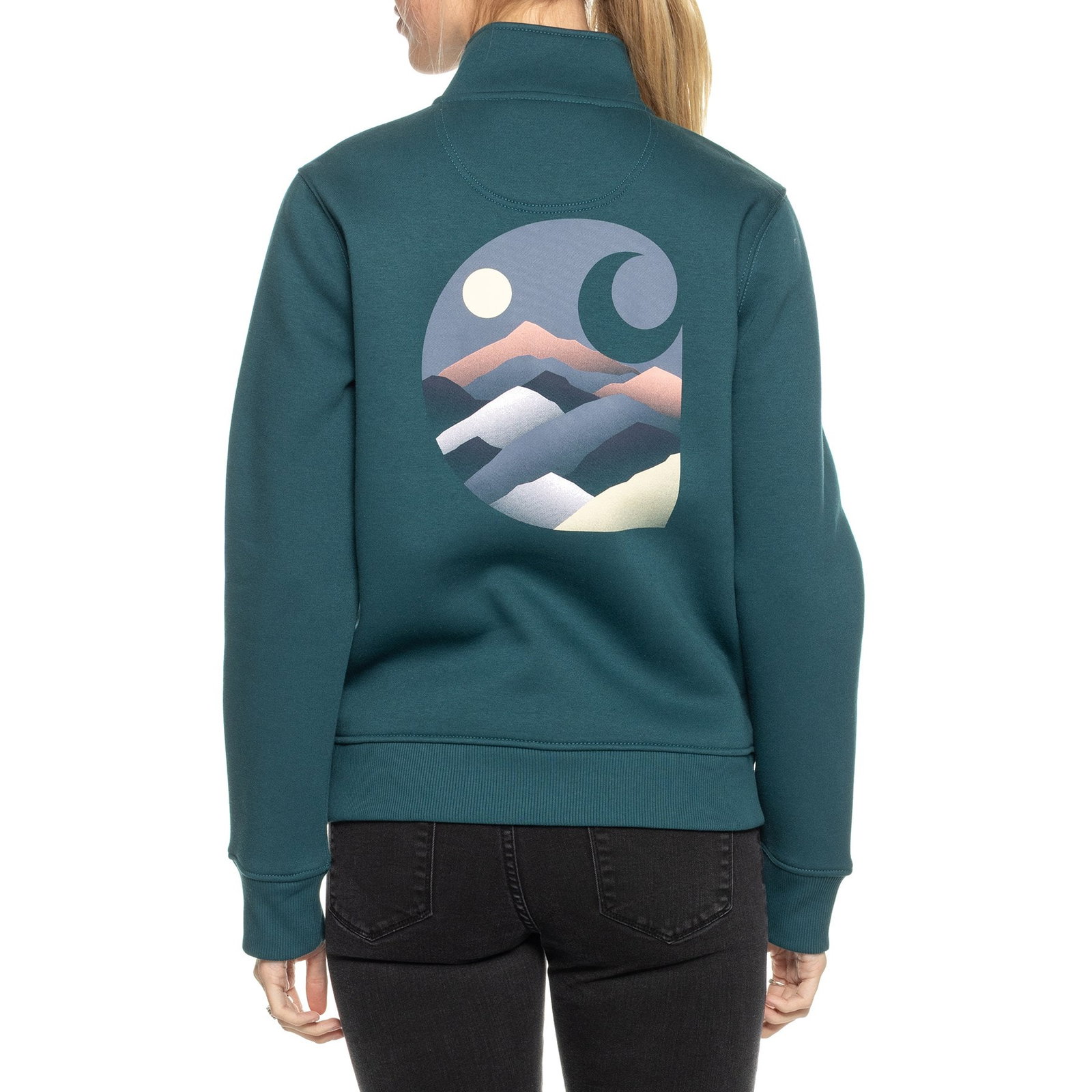 Carhartt 107509 Relaxed Fit Midweight Mock Neck Graphic Sweatshirt for Women | Greenstone | Size 2X/Reg
