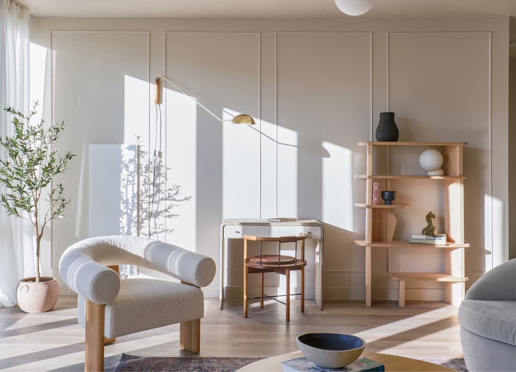 Living room featuring warm beige paint color Beigeing