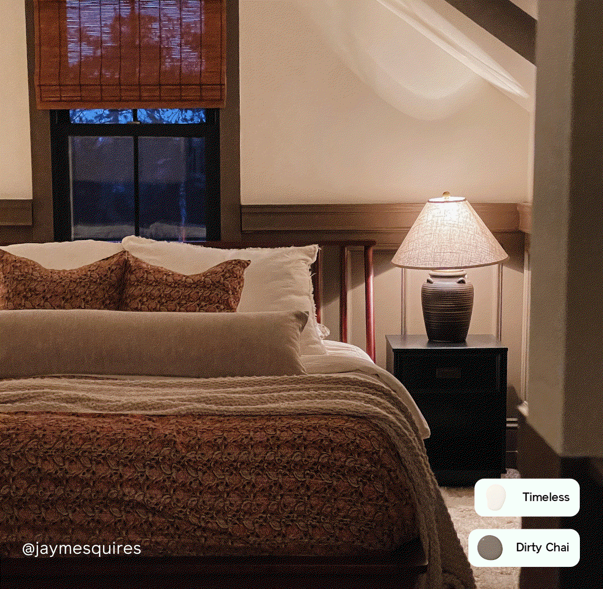 Gif of bedroom in daylight vs in the evening with artificial light
