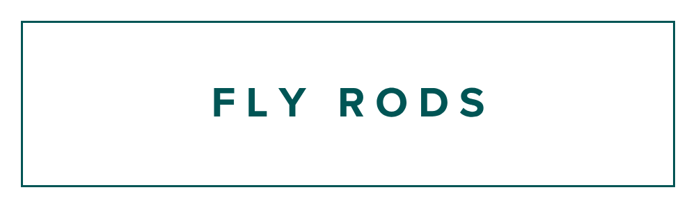 Teal box with teal 'fly rods' text inside