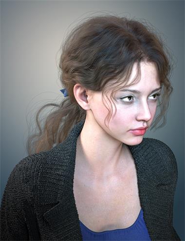 dForce Strand-Based FE Low Curly Ponytail Hair for Genesis 9 and 8