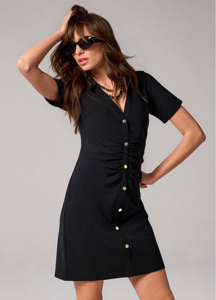 Beyond Travel Collared Ruched Short Dress