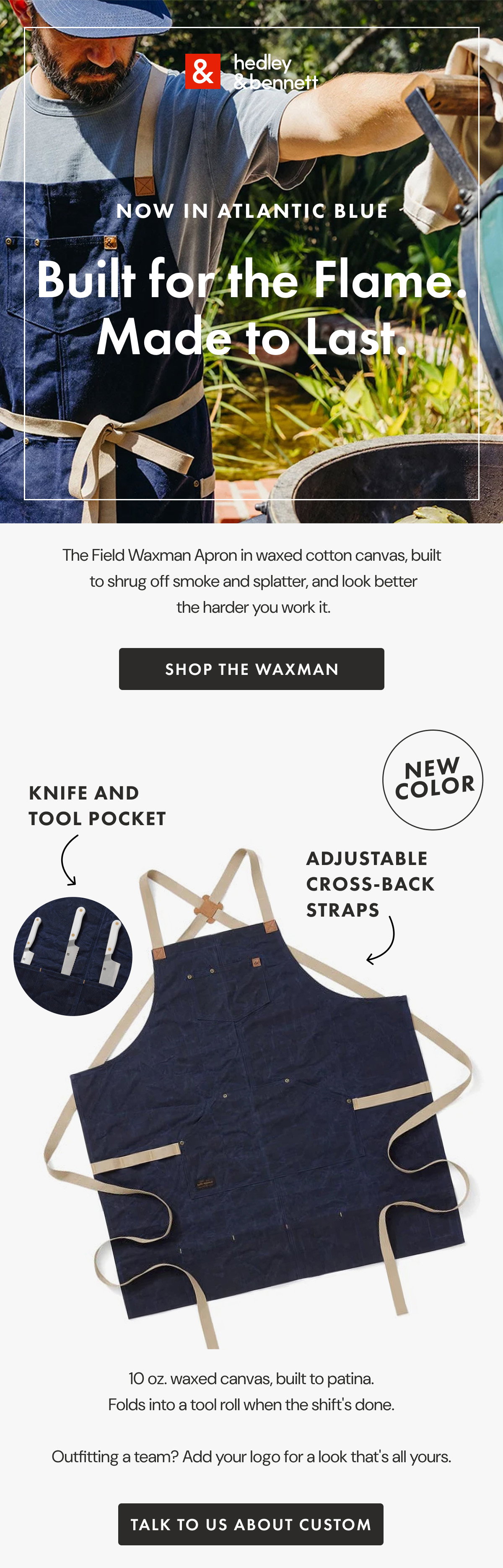 Built for the Flame. Made to Last. The field waxman apron in the waxed cotton canvas, built to shrug off smoke and splatter, and look better the harder you work it. Shop the Waxman
