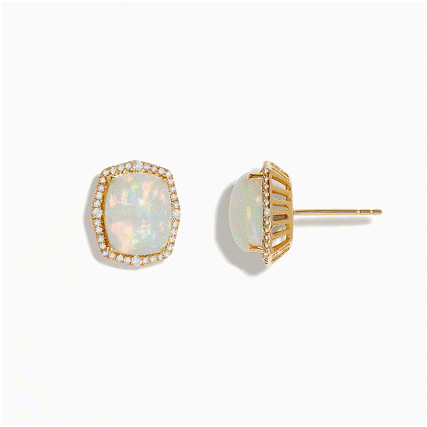 Aurora 14K Yellow Gold Diamond and Opal Stud Earrings