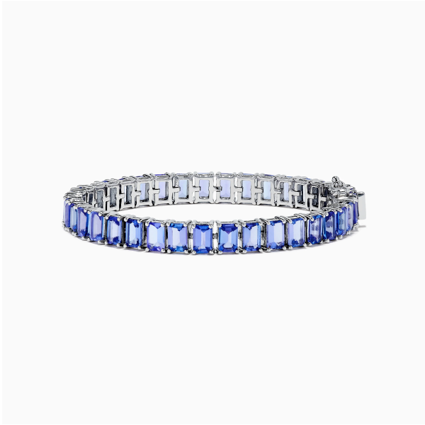 Nahla Siri Sterling Silver Emerald Cut Tanzanite Tennis Bracelet