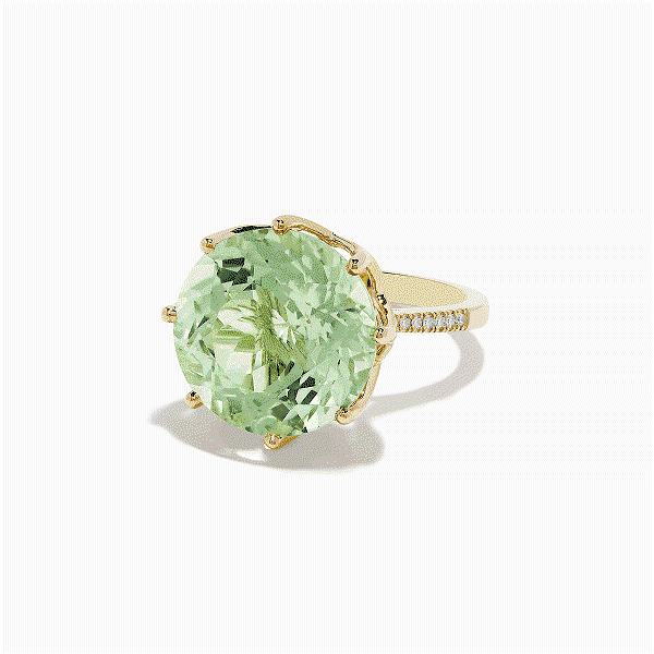 14K Yellow Gold Green Amethyst and Diamond Cocktail Ring, 11.95 TCW