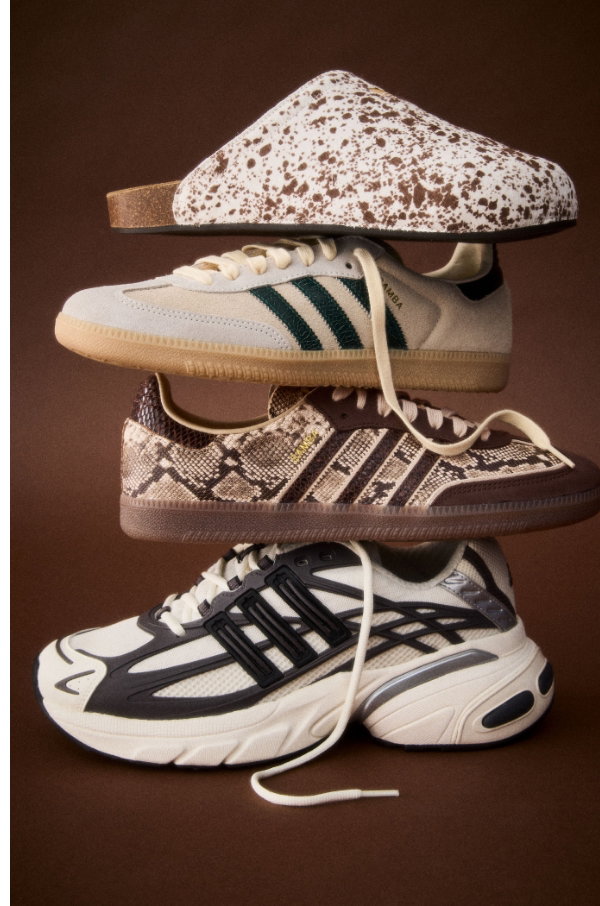 A stack of adidas shoes and sneakers