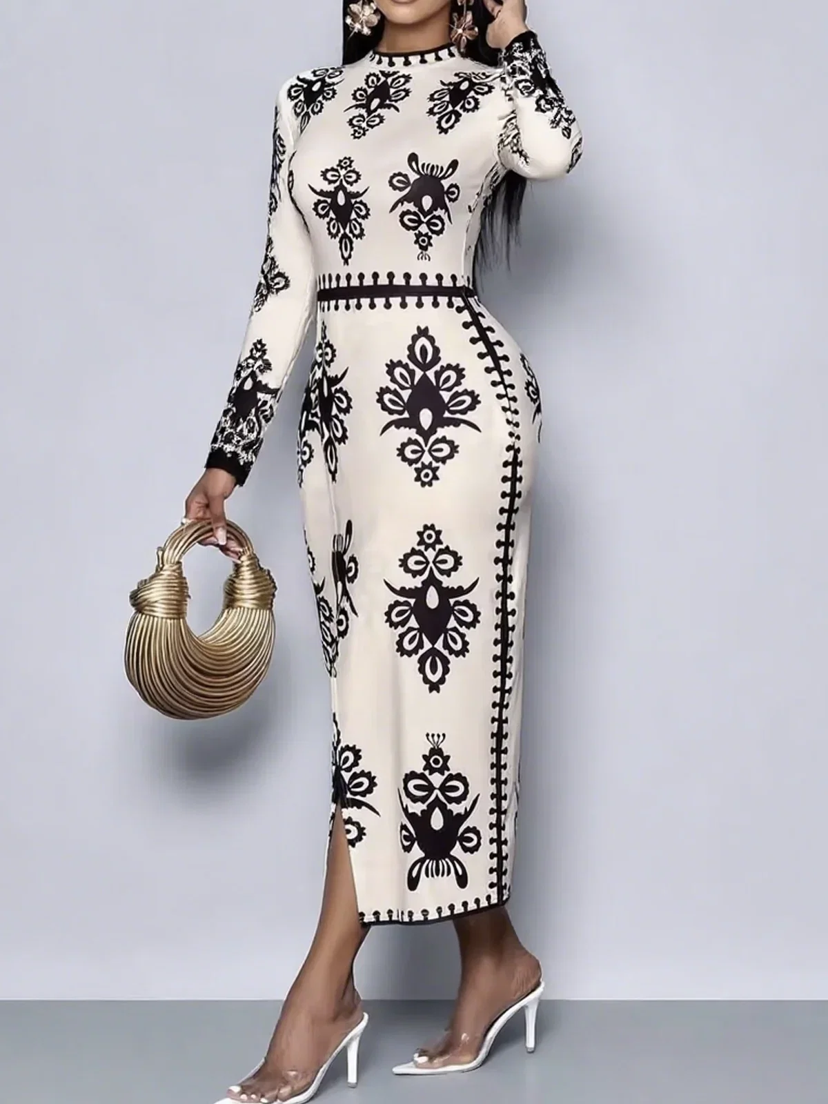 Elegant Ethnic Geometry Printing Maxi Dress