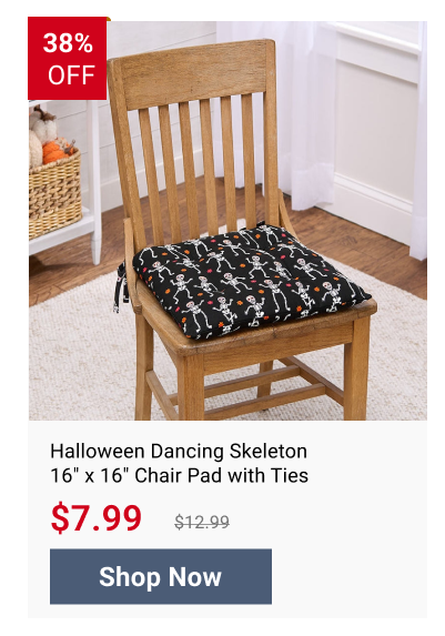 Halloween Dancing Skeleton 16" x 16" Chair Pad with Ties