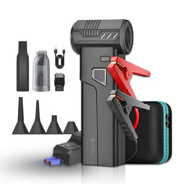 5-in-1 Portable Car Jump Starter – 2000A Battery Booster with Air Duster, Vacuum, Inflator & 8000mAh Power Bank