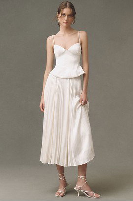 BHLDN Satin Corset and Pleated Midi Skirt Set