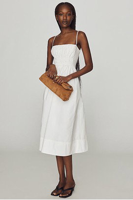 Maeve 100% Cotton Ruched Midi Dress