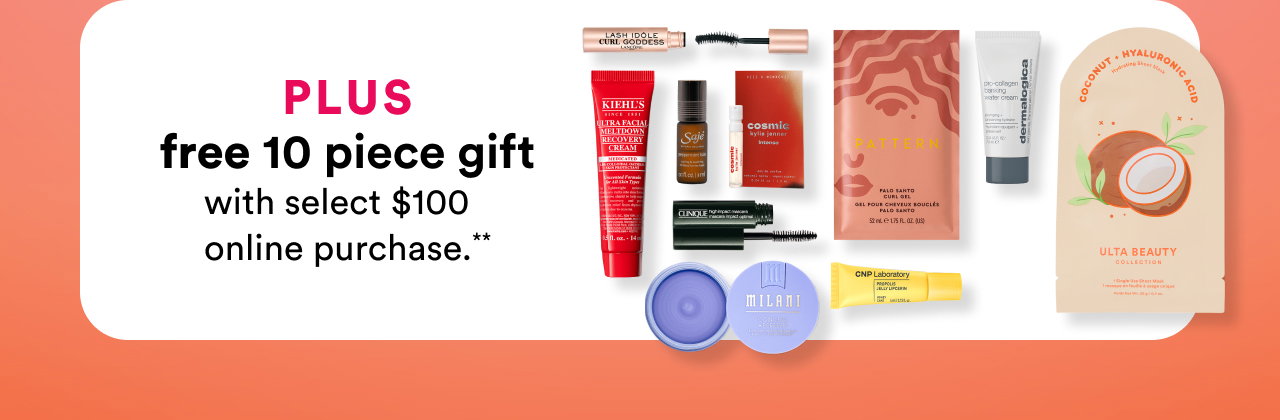 Plus | Free 11 piece beauty bag with select $100 online purchases** | Get the gift
