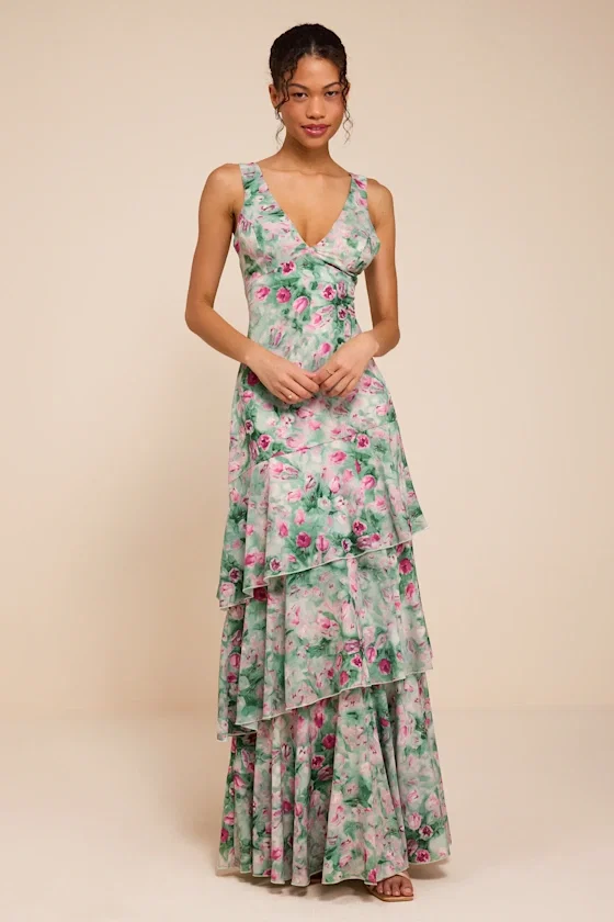 Image of Somerset Sage Multi Floral Tiered Maxi Dress