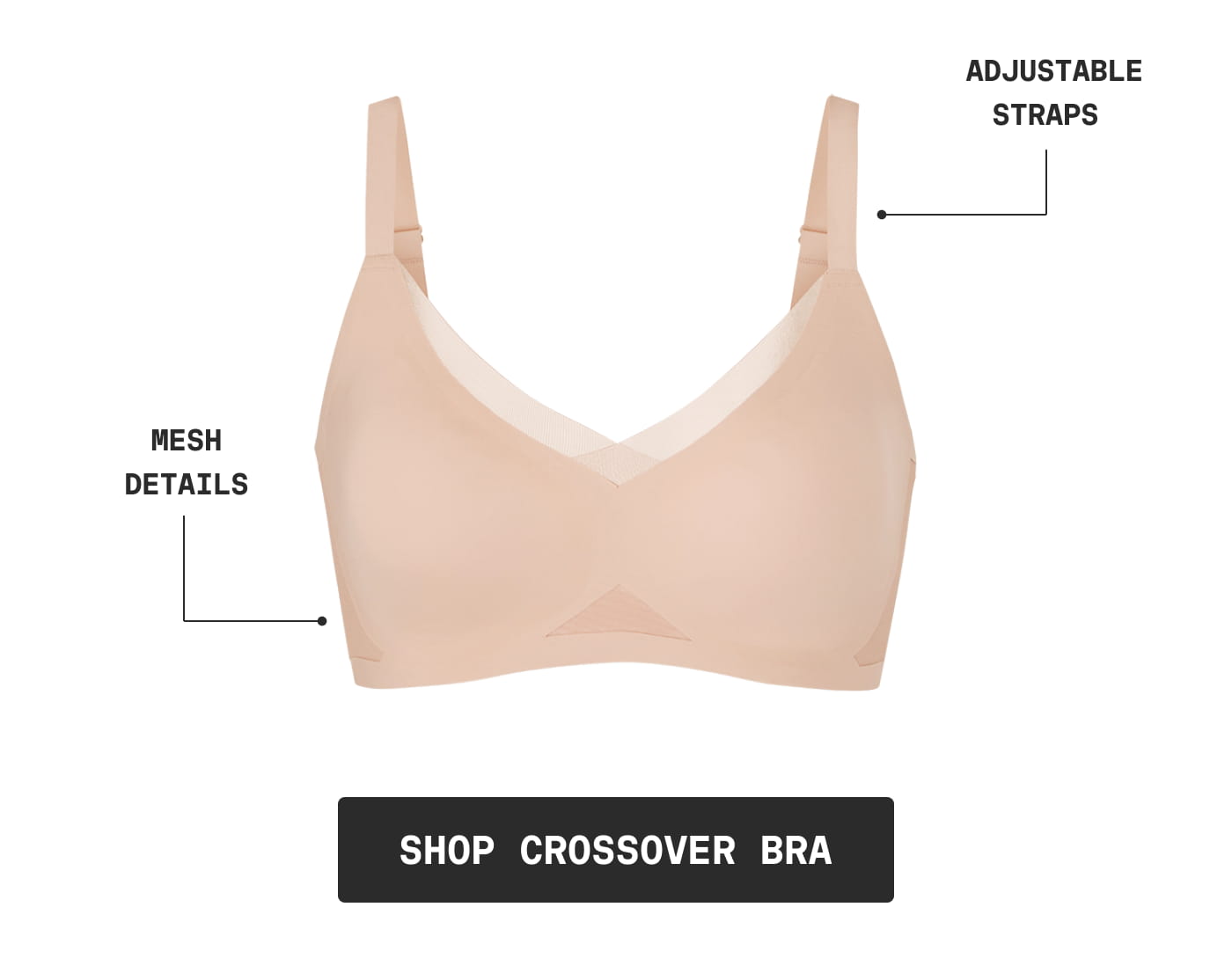 MESH DETAILS | ADJUSTABLE STRAPS | SHOP CROSSOVER BRA