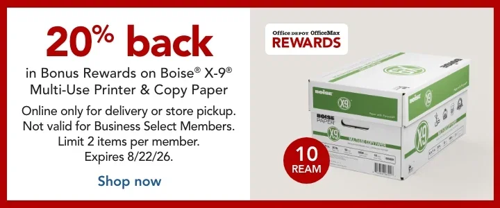 20% back in bonus rewards on boise x9 paper online only