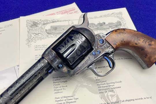 Kelly Laster Cattle Brand Engraved 1959 Colt SAA 45 Colt Fire Blue 2nd Gen