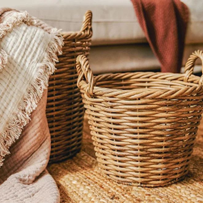 Thread Office PE Rattan Woven Round Basket with Handles
