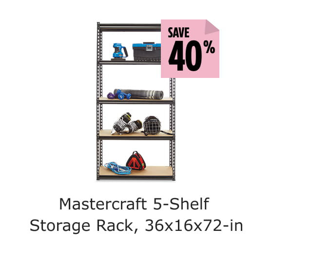 Save 40%. Mastercraft 5-Shelf Storage Rack, 36x16x72-in.