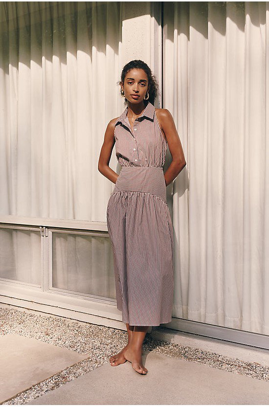 Tobie Drop-Waist Midi Shirtdress by Exquise