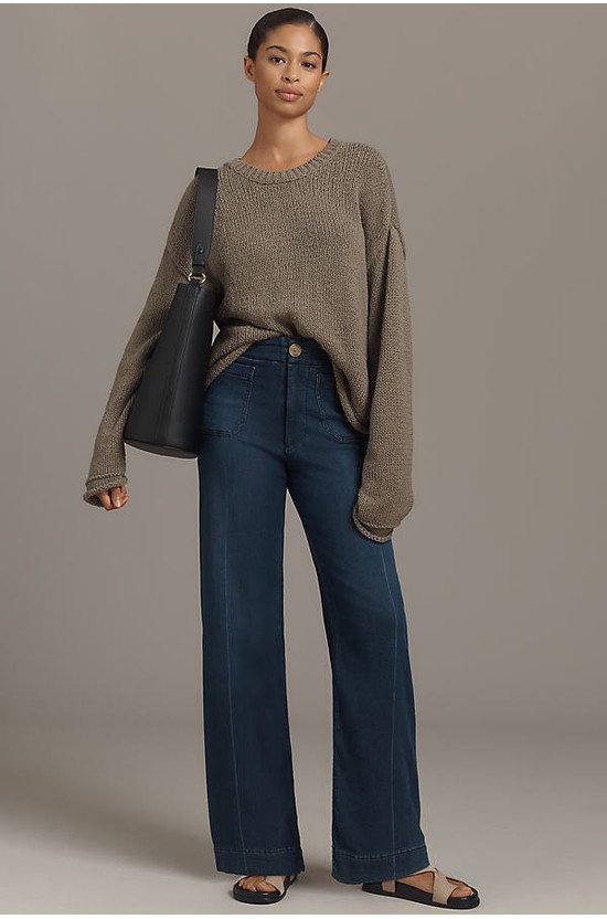Maeve Colette Knit High-Rise Wide-Leg Full-Length Jeans