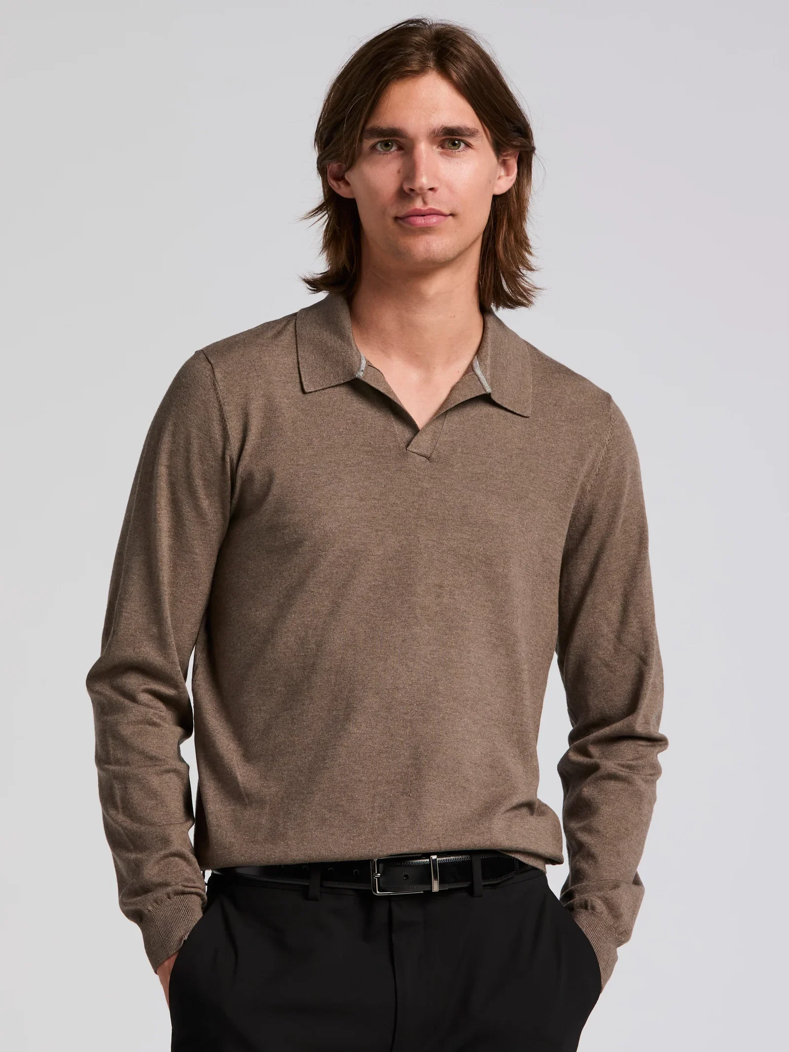 Tech Knit Open Collar Sweater Polo Long Sleeve