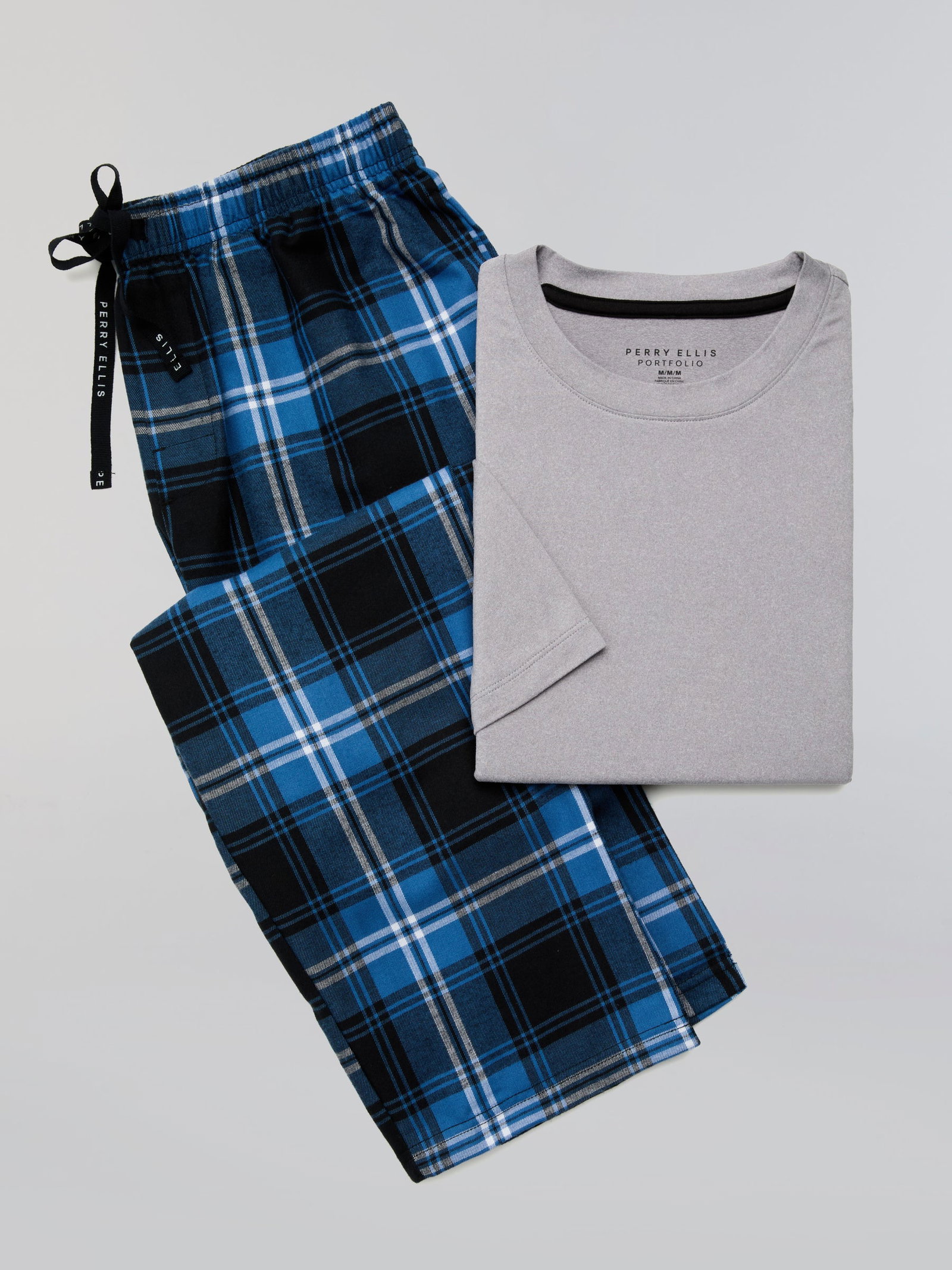 Deluxe Touch Crew Neck and Flannel Plaid Pant Sleepwear Set