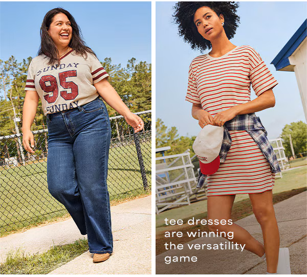 Tee dresses are winning the versatility game. Models wearing maurices clothing.