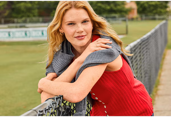 Model wearing maurices clothing.