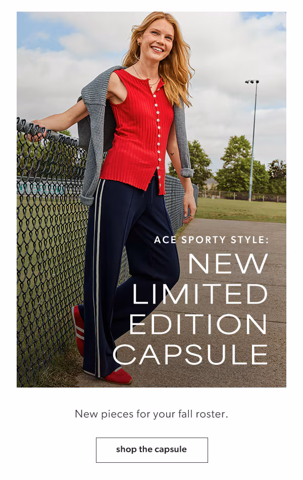 Ace sporty style: New limited edition capsule. New pieces for your fall roster. Shop the capsule. Model wearing maurices clothing.
