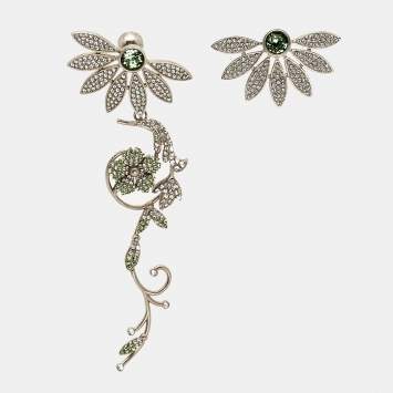 Half Daisy Crystal Silver Tone